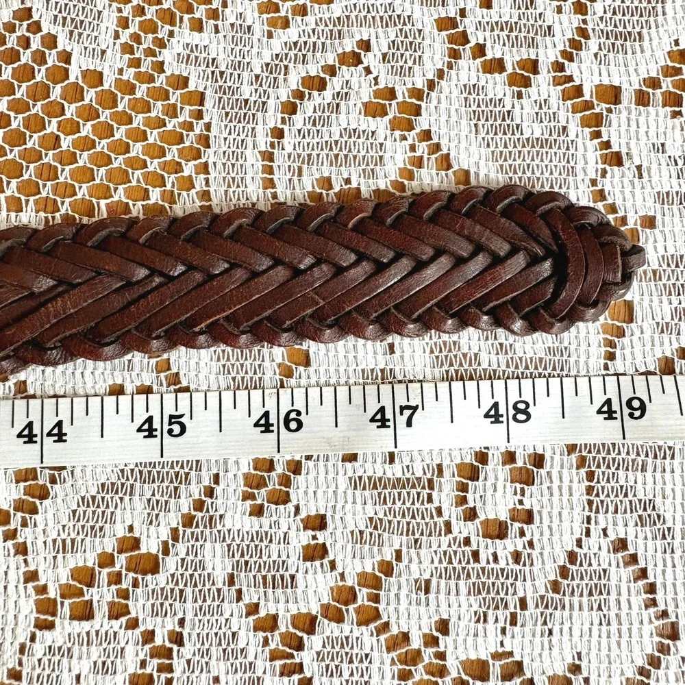 Vintage Nautica Braided Leather Belt Men's 42 Brown Mahogany Woven Brass Buckle